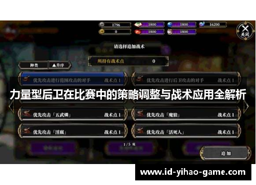 力量型后卫在比赛中的策略调整与战术应用全解析