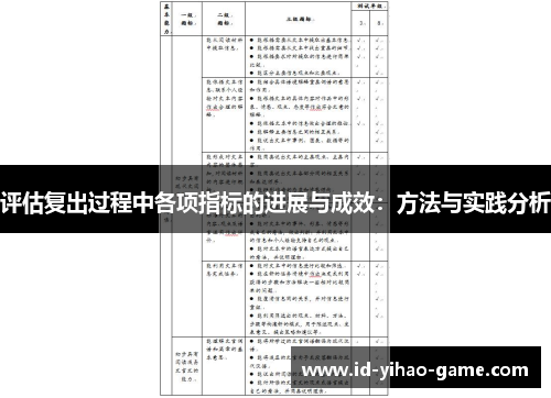 评估复出过程中各项指标的进展与成效：方法与实践分析