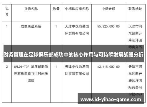 财务管理在足球俱乐部成功中的核心作用与可持续发展战略分析